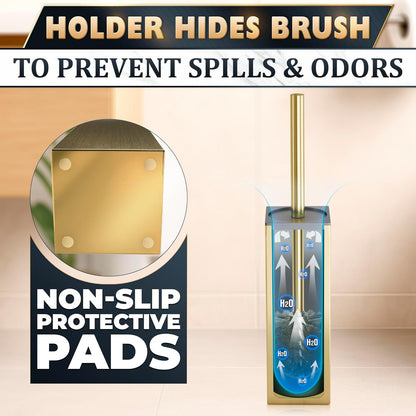 Stylish Stainless Steel Toilet Brush and Holder Set - Silver Toilet Bowl Brush and Holder with Splash Cover, Sturdy Bristles, Corrosion & Scratch Resistant - Elegant Design, Effective Deep Cleaning