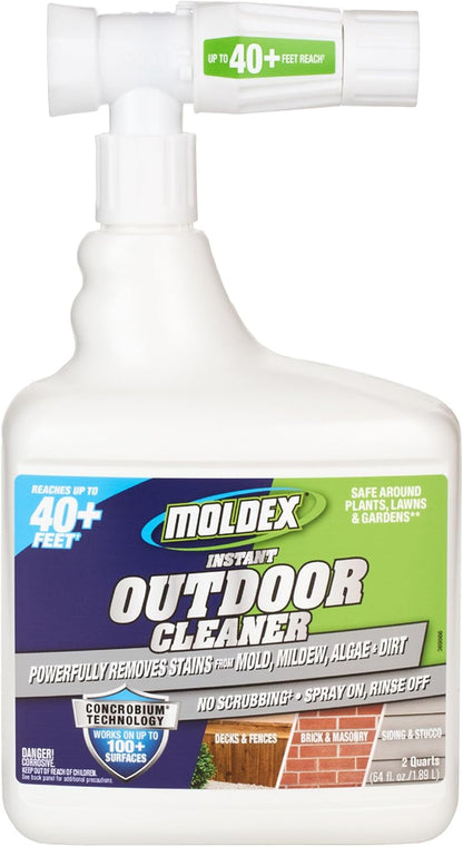 Moldex® Instant Outdoor Cleaner with Bleach and Hose End, 64 oz – Fast Acting Spray for Mold and Mildew Stains on Siding, Decks, Fences and Exterior Surfaces