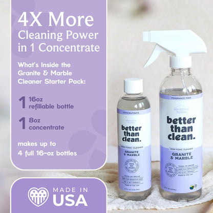 Marble & Granite Cleaner Starter Pack - Plant-Based Natural Stone Cleaner for Countertops, Showers, Floors & More - Suitable for Sensitive Skin, Fragrance Free, Kids & Pet-Friendly