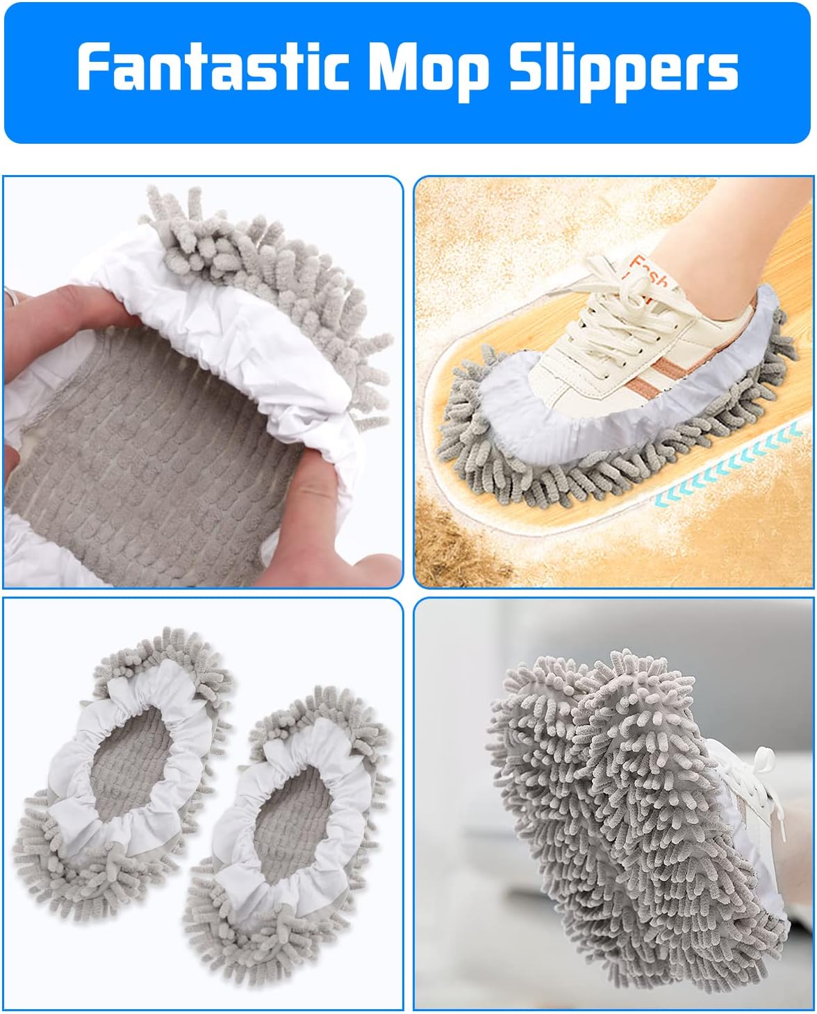 8 Pcs Mop Slippers Socks Floor Cleaning,Microfiber Shoe Covers dust Washable Reusable for Woman Man House Kitchen (Dark Grey)