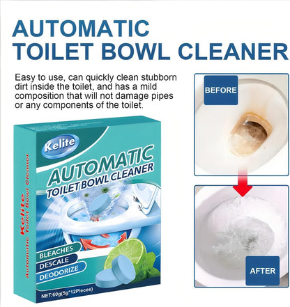 Automatic Toilet Bowl Cleaner Tablets White Toilet Tank Cleaners, Septic-Safe Hard Water Ring Stain Remover, Smell Eliminator Heavy Duty Toilet Cleaning & Deodorizer, Fresh Scent - 12 PACK
