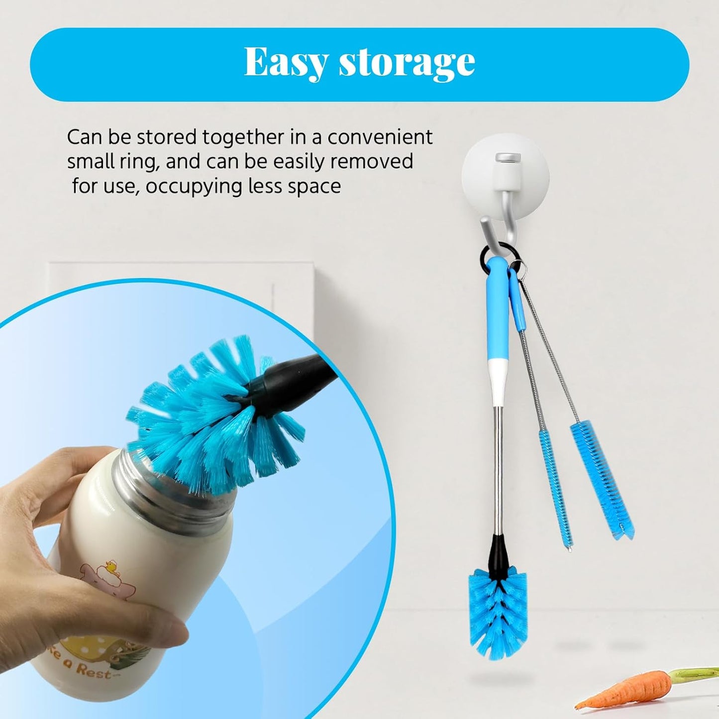 4-in-1 Bottle Brush, Long Handle Water Bottle Brush & Straw Cleaner Brush, Lid Brushe, for Cleaning Water Bottle, Flask, Wine Decanters, Coffee Mugs,Baby Bottles
