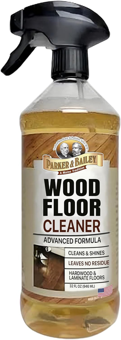 Parker & Bailey Wood Floor Cleaner – Use on Hardwood, Laminated or Faux Finished Floors. Shine Restorer Protector, Surface Cleaner Supplies Home Improvement, Natural Look, Cuts Grease 22 Oz