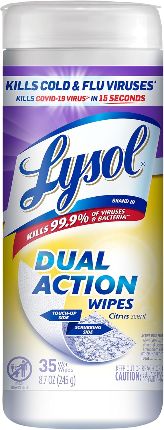 Lysol Dual Action, Disinfecting Wipes, Citrus, Blue 35Ct