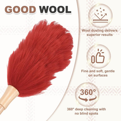 uxcell Wool Duster, 14.2" Natural Feather Cleaner Household Cleaning Duster with Solid Wooden Handle for Cleaning Fans Window Blinds Shelves Furniture, Pink