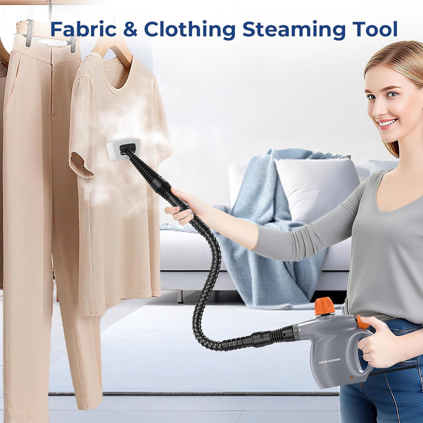 Steam Cleaner, Pressurized Handheld 13pcs Multi-Purpose Natural Deep Cleaning Steamer, Portable Steamer for Cleaning Home, Grout, Kitchen, Car, Window, Upholstery, Bathroom and Clothes, Gray