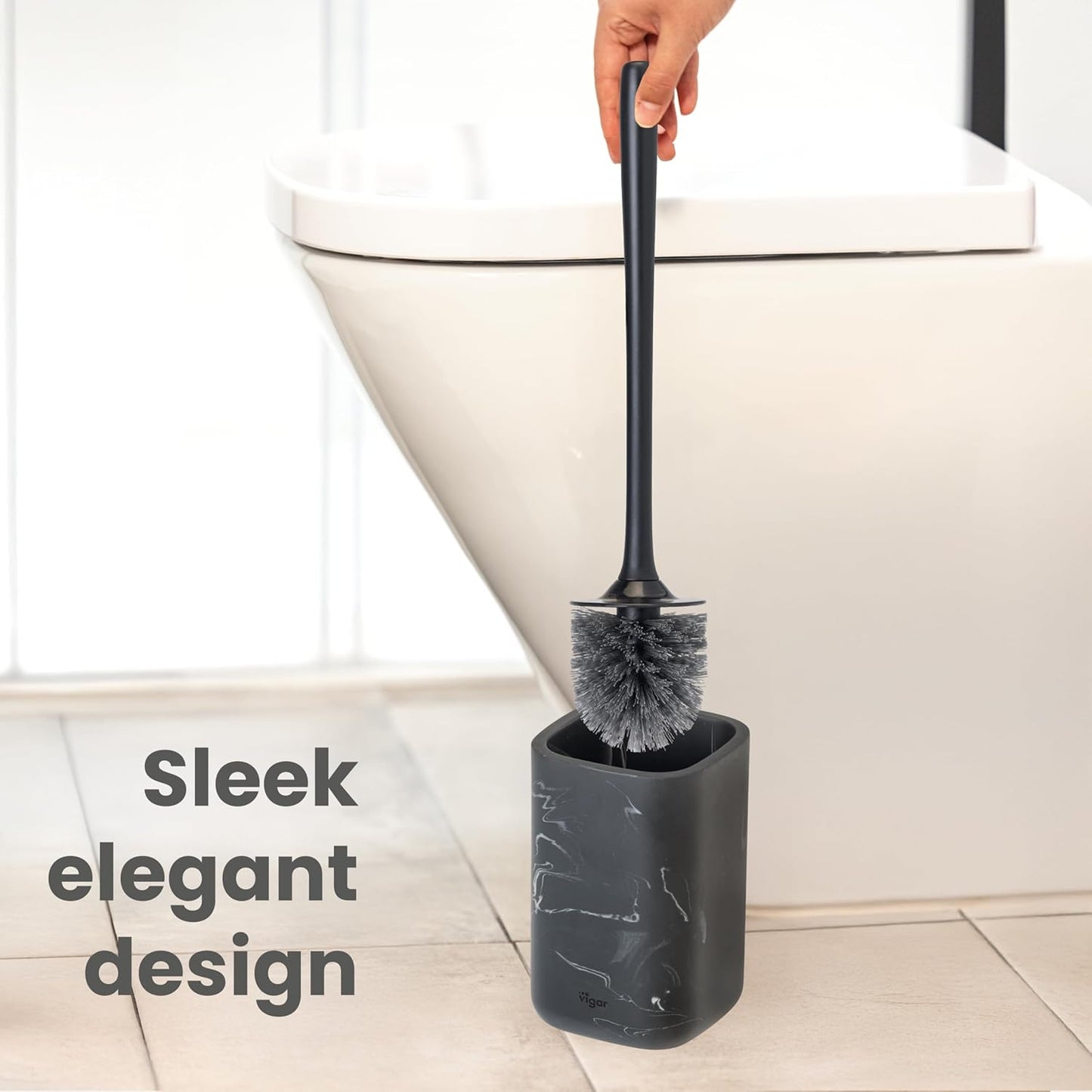 Vigar Zense Toilet Brush and Holder Set, Toilet Bowl Brush with Polyresin Stone Holder, Bathroom Sets for Bathroom Decor and Accessories, Terrazzo