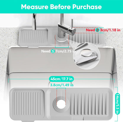 24 Inch Longer Faucet Mat for Kitchen Sink, 5° Slope Fast Self-draining, Kitchen Sink Splash Guard Silicone Sink Faucet Mat Splash Guard Kitchen Sink Area Tidy Splash Faucet Guard Draining Mat