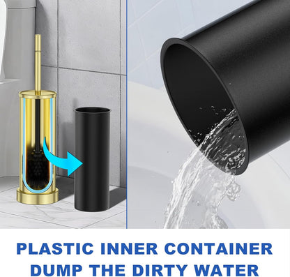 Toilet Brush and Holder Set: 304 Stainless Steel Heavy Duty Toilet Bowl Brush and Holder with Removable Inner Bowl and Splash Protection, Modern Long Handle Bathroom Cleaning Tool