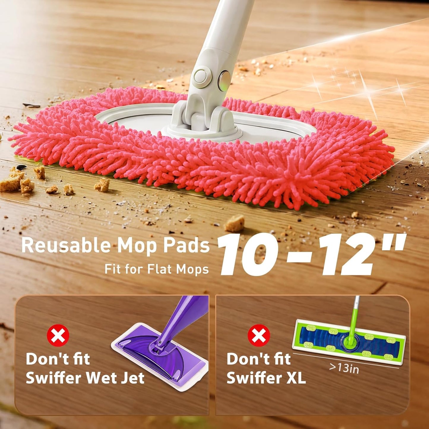 6 Pack Reusable Microfiber Mop Pads Compatible with Sweeper Mops, Replacement Mopping Pads Dry Sweeping Cloths, Washable Chenille Flat Mops Refills for Mopping Floor Cleaning (Mop is not Included)