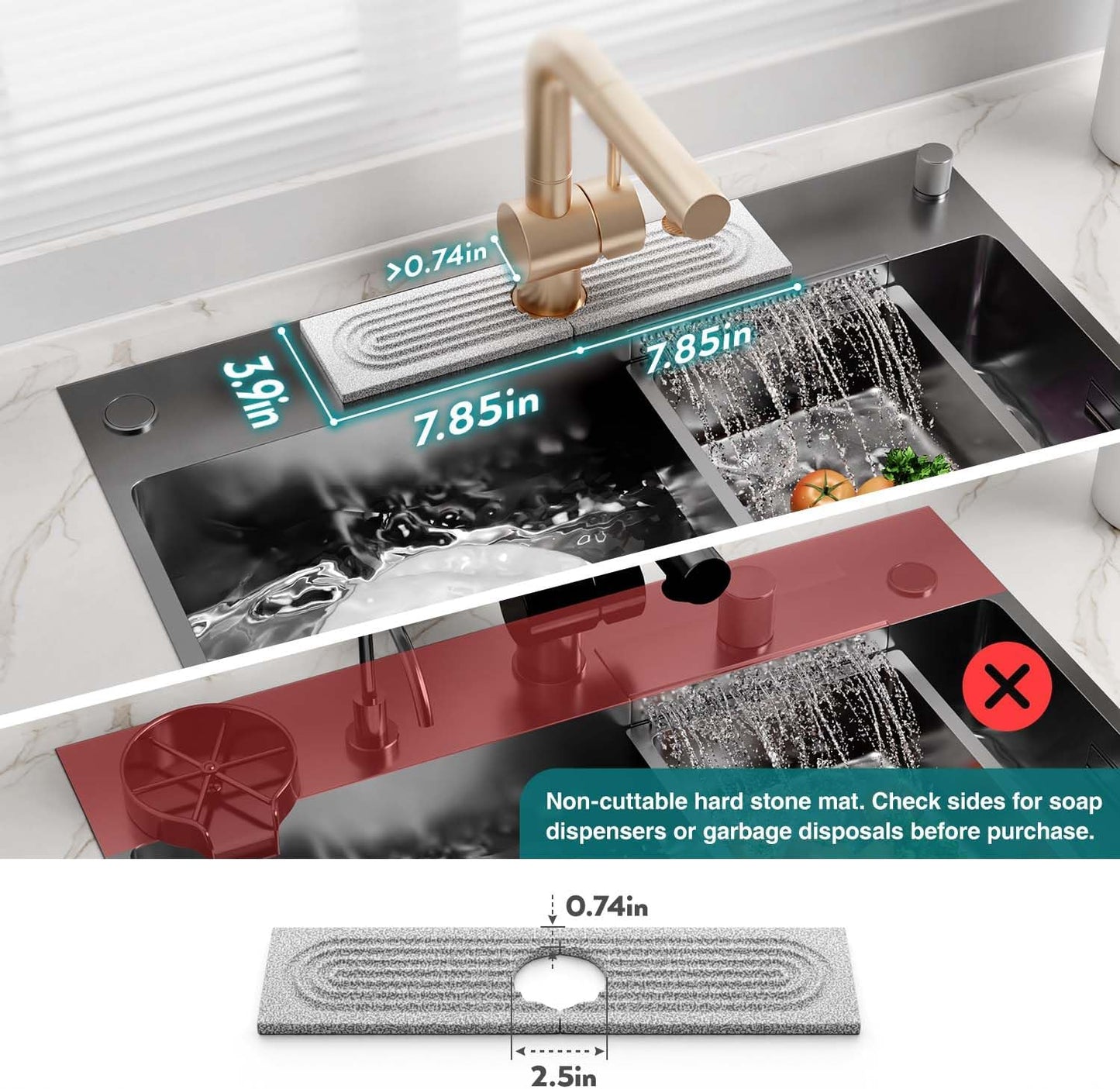 Eormoe Faucet Mat for Kitchen Sink – Diatomite Stone Drying Mat & Sink Protectors, Prevent Moisture – Sink Splash Guard Water-Absorbing Stone Tray for Bathroom Counter (Light Grey, 23.6" x 3.9")