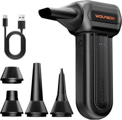 WOLFBOX MF60 Compressed Air Duster-110000RPM Super Power Electric Air Duster, 3-Speed Adjustable Rechargeable Cordless Air Blower with Fast Charging for PC Keyboard Cleaning, Car, Home, 5 Nozzle