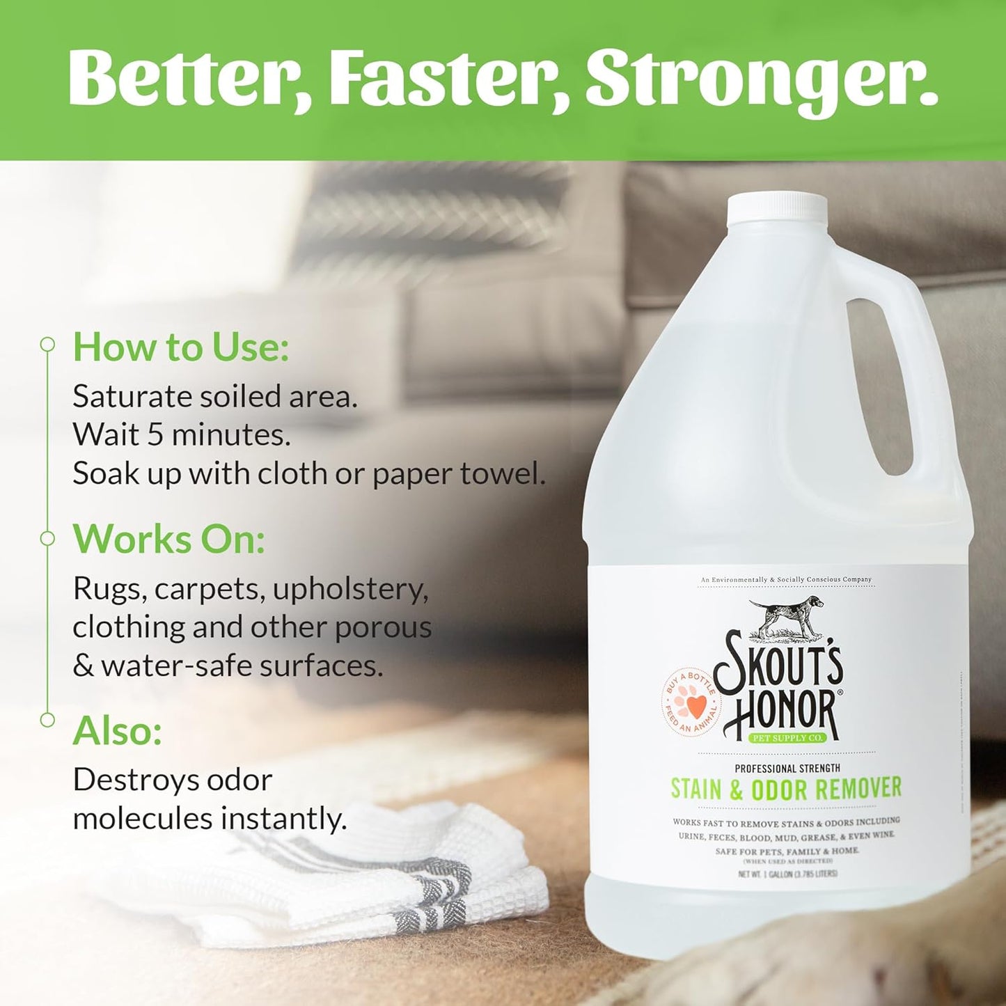 SKOUT'S HONOR Severe Mess Stain & Odor Eliminator, Powerful Stain Remover and Carpet Cleaner for Tough Dog Messes, Eco-Friendly Carpet Deodorizer, Cleaning Spray and Poop Spray, 35 oz