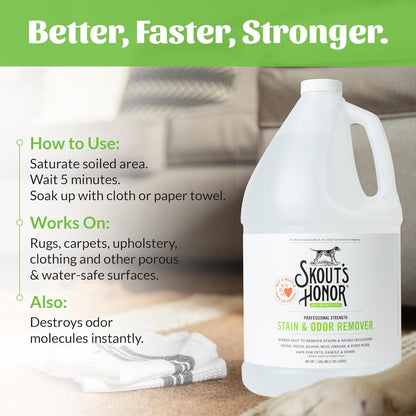 SKOUT'S HONOR Severe Mess Stain & Odor Eliminator, Powerful Stain Remover and Carpet Cleaner for Tough Dog Messes, Eco-Friendly Carpet Deodorizer, Cleaning Spray and Poop Spray, 35 oz