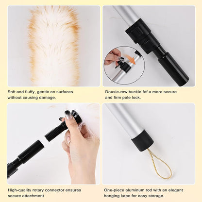 Lambswool Extendable Duster 29-110 Inch, Anti-Static Flexible Head, Stainless Steel Pole for High Ceilings, Fans, Interior & Roof Dusting.