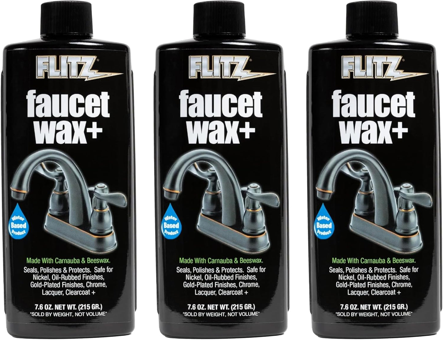Flitz Faucet Wax Plus - 3.4oz Bottle of USA-Made, Water-Based Faucet Cleaner & Polisher for Water Stains, Fingerprints, & More - Metal Wax for Bronze, Nickel, Chrome, Brass - Granite Polish (1 Pack)