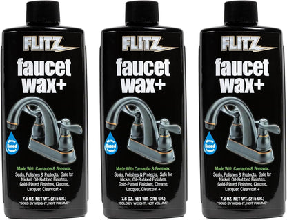 Flitz Faucet Wax Plus - 3.4oz Bottle of USA-Made, Water-Based Faucet Cleaner & Polisher for Water Stains, Fingerprints, & More - Metal Wax for Bronze, Nickel, Chrome, Brass - Granite Polish (1 Pack)