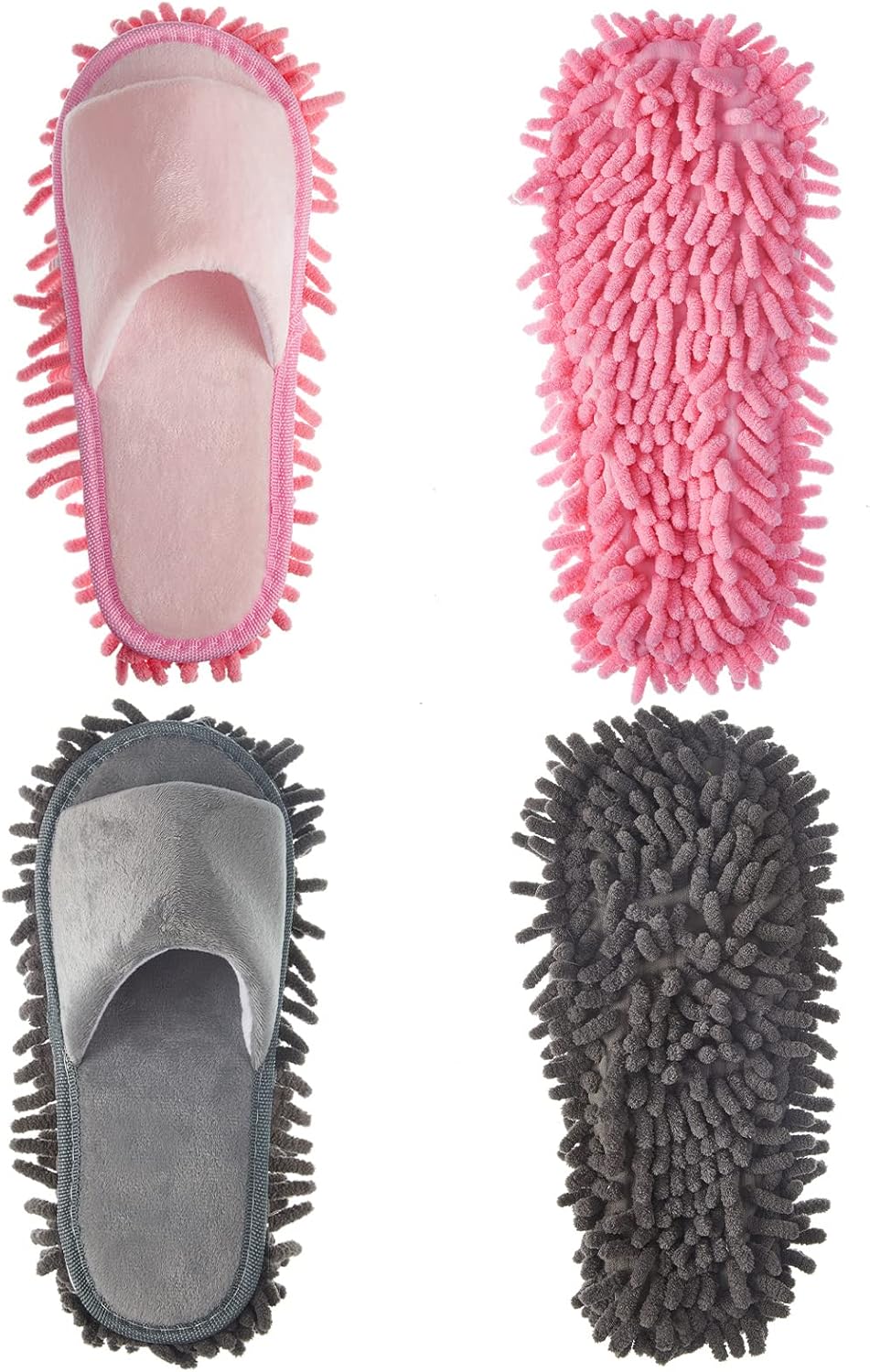 Jecery 2 Pairs Microfiber Cleaning Mop Slippers for Floor Cleaning House Mop Shoes Men and Women Washable Unisex Dusting Slippers Dirt Tool Supplies(Medium,Gray)