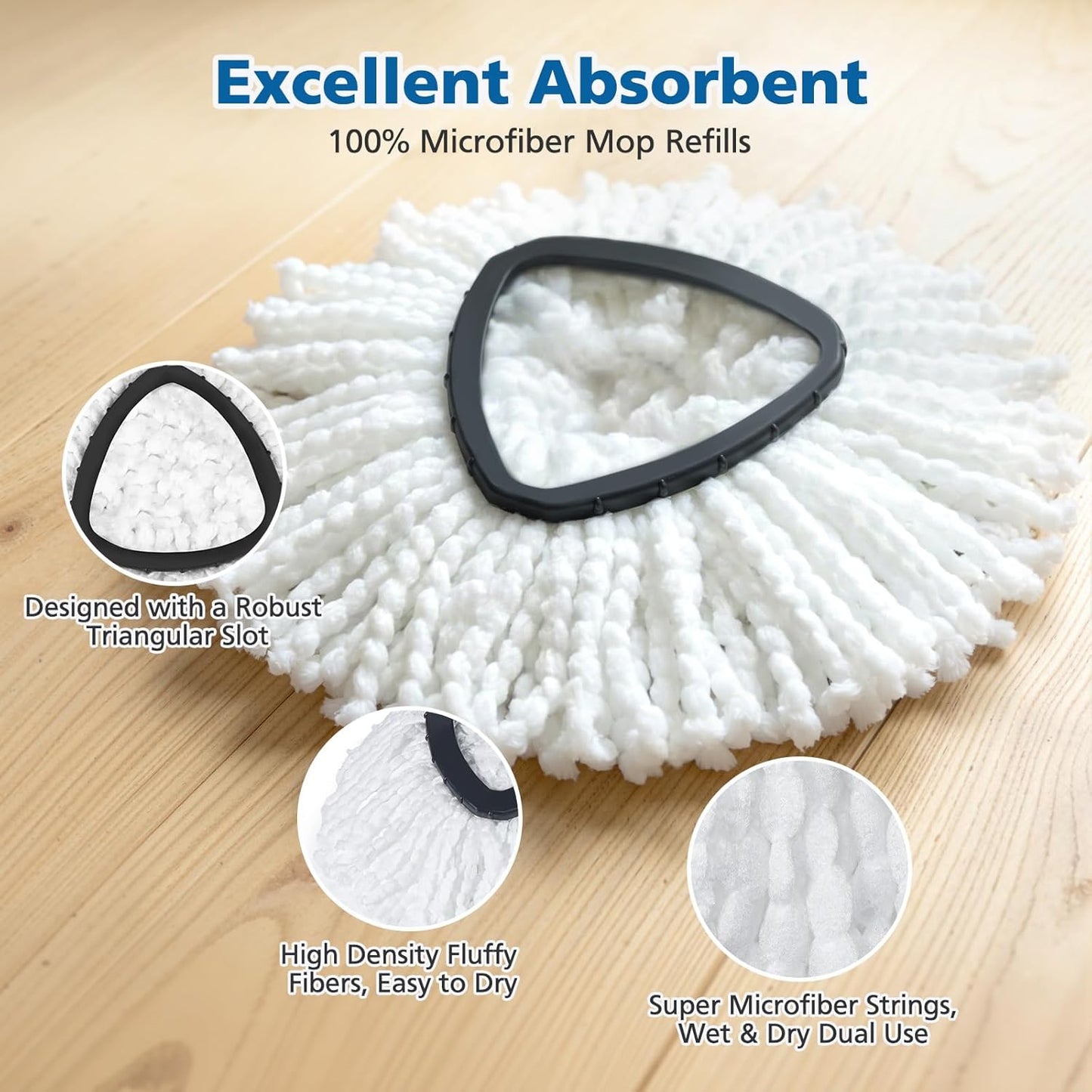 8 Pack RinseClean Spin Mop Replacement Head Refills Compatible with O Ceda RinseClean 2 Tank System, Blue Microfiber Mop Refills for Floor Cleaning