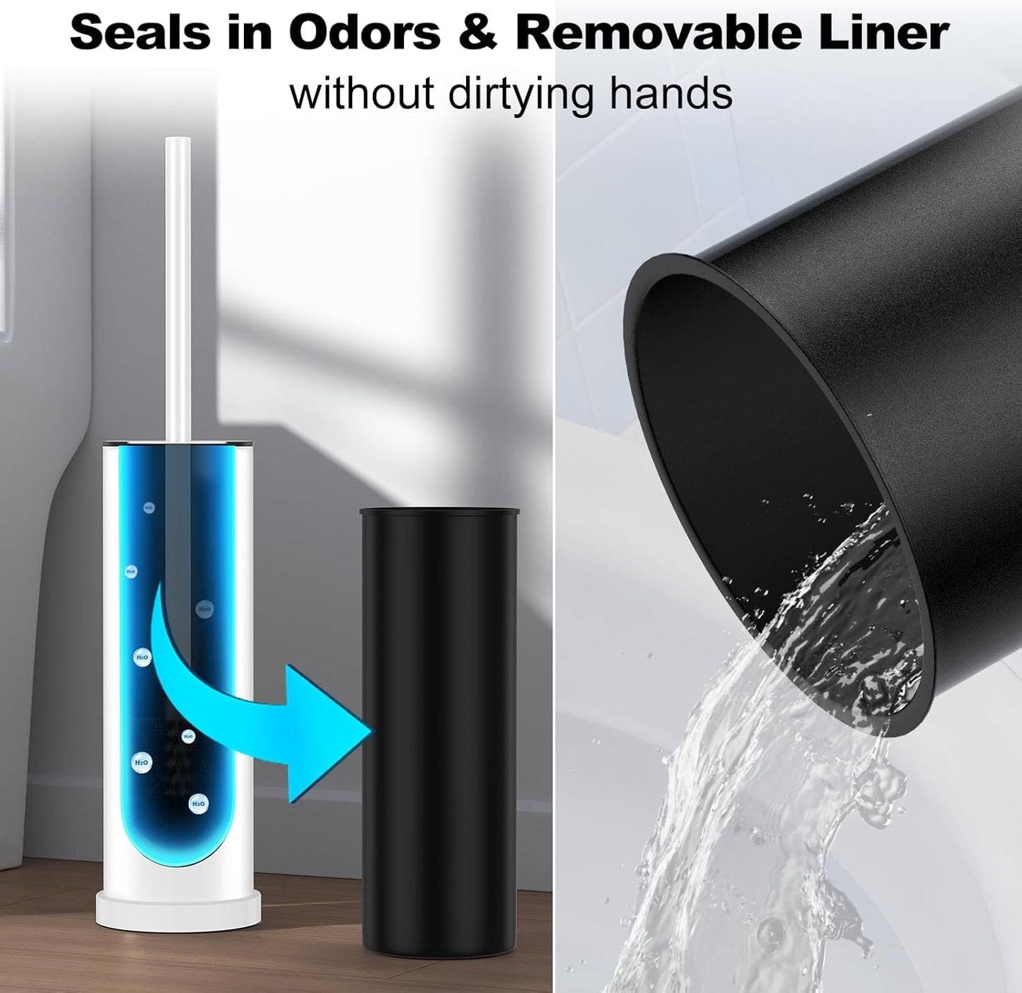 Bronze Toilet Brush and Holder Set，Stainless Steel Heavy Duty Toilet Bowl Brush，Extra Long Handled Modern Toilet Cleaner Brush, Removable Inner Bowl, and Splash Protection