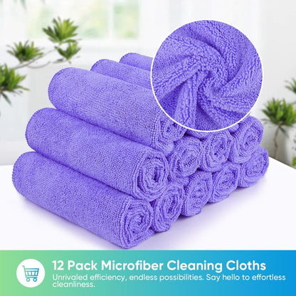 HOMEXCEL Microfiber Cleaning Cloth 210GSM, Pack of 12, Size:11.5" x 11.5", Ultra-Soft, High-Density Non-Abrasive Cleaning Towels for Cars, Glass, Kitchen, Reusable Rags, Blue/Green/Yellow/Pink