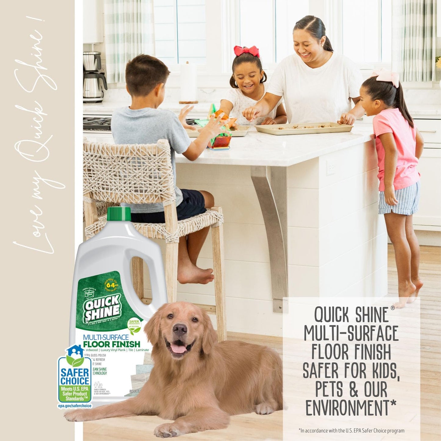 Quick Shine Multi Surface Floor Finish 64oz | Cleaner & Polish to use on Hardwood, Laminate, Luxury Vinyl Plank LVT, Tile & Stone | Safer Choice w/Clean Shine Technology | Shine-Protect-Refresh
