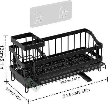 Sponge Holder for Kitchen Sink,Sink Caddy Organizer with Removable Brush Holder,Kitchen Countertop Soap Dispenser Storage with Detachable Towel Rack,Black