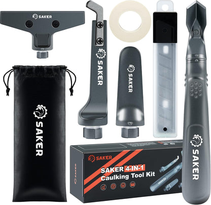 Saker Silicone Caulking Tool 3-in-1 Grout Removal Tool and Sealant Finishing Scraper with Stainless Steelhead, Caulk Remover and Seam Repair Kit for Bathroom, Kitchen, Floor, Window and Sink Joints