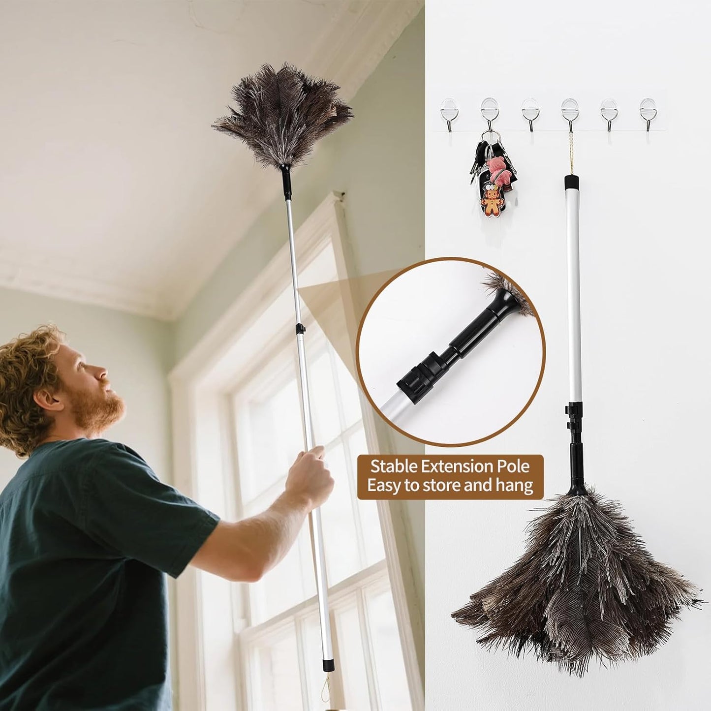 Natural Ostrich Feather Duster 14.9 inch Fluffy Mini Dusters with Plastic Handheld for Cleaning Car Keyboard Office 1 Pcs