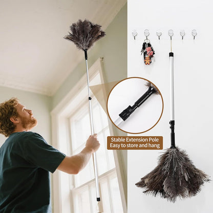 Natural Ostrich Feather Duster 14.9 inch Fluffy Mini Dusters with Plastic Handheld for Cleaning Car Keyboard Office 1 Pcs
