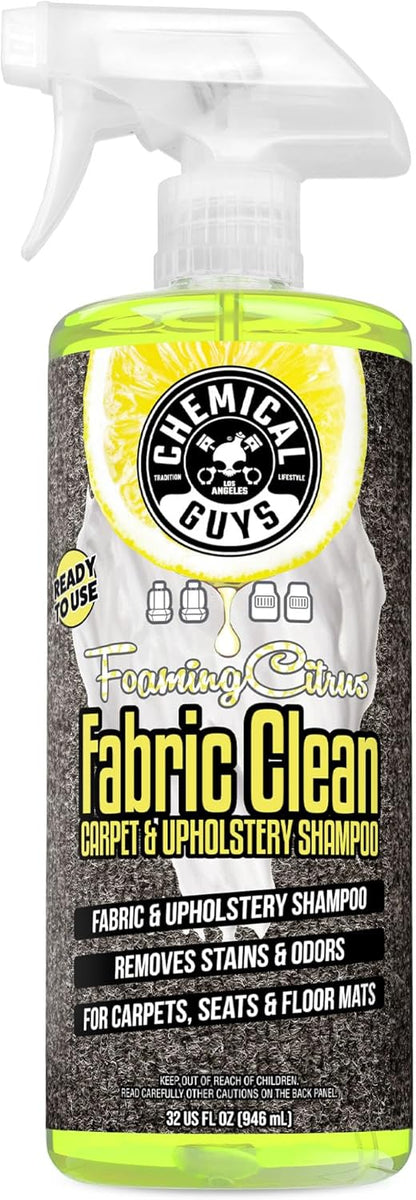 Chemical Guys Foaming Citrus Fabric Clean Carpet & Upholstery Cleaner - Car Carpet Cleaner Spray for Seats and Floor Mats, Removes Stains &Odors, Safe for Cars, Home and Office, 16 oz Citrus Scent