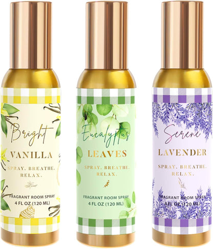 Room Spray, Tidal Coconut, Woven Ocean, Sunset Tropics, 3 Pack, Each 4 fl oz, Air Freshener for Home, Long-Lasting Odor Eliminator for Bathroom and Office