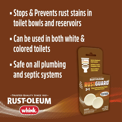 Rust-Oleum RustGuard Rust Stain Remover | Heavy-Duty Iron Stain Remover & Toilet Bowl Cleaner For White & Colored Toilets | 2 Tablet Box