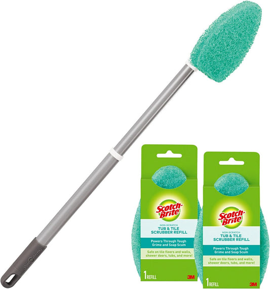 Scotch-Brite Extendable Tub & Tile Scrubber Kit, Includes 1 Handle and 3 Non-Scratch Scrubber Pads