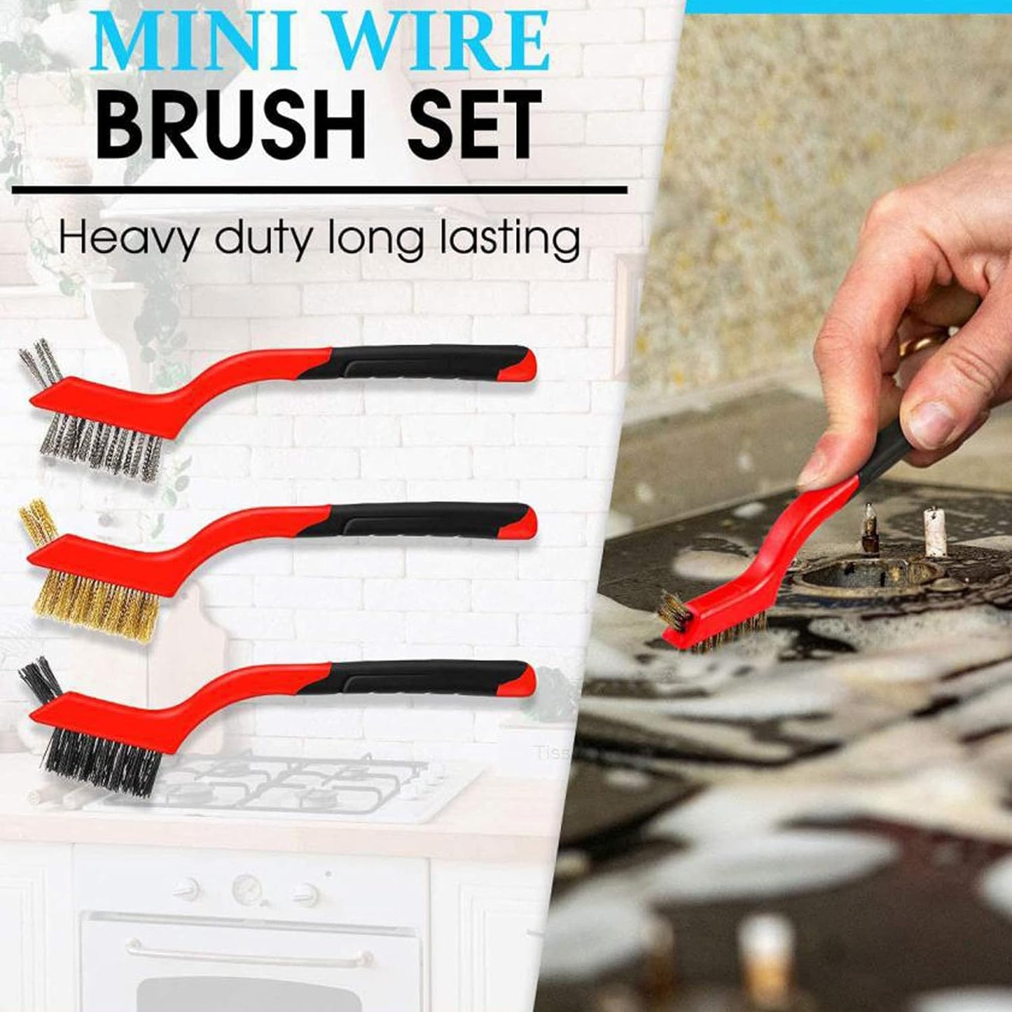 3Pcs Mini Wire Brush Set for Cleaning and Rust Removing, 7 Inch Industrial Wire Brushes of Stainless Steel/Nylon/Brass Bristles