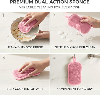 Dual Sided Kitchen Sponges and Scrubbers, 10-Pack - Microfiber & Non-Scratch Scouring Pads for Dishes, Pots, Pans, Stainless Steel, Countertops, Glass Cooktops