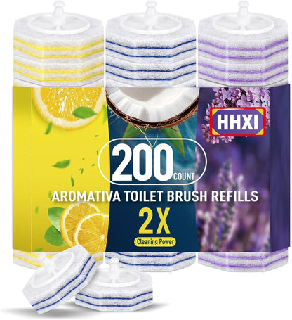 15Ct Aromative Toilet Brush Refills, Toilet Bowl Cleaner Refills, Double-Layer Cleaning Pads Added, Disposable Refill Heads for Toilet Bowl Cleaner Wands，Lemon, Blue Ocean, Lavender （Patented）