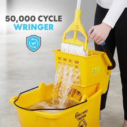 Simpli-Magic 79358 Commercial Mop Bucket with Side Press Wringer, 26 Quart, 14.75"L x 12.95"W x 19.95"H, Yellow