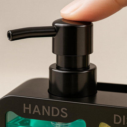 2-in-1 Kitchen Sink Liquid Dish Soap Dispenser Set for Hands and Dishes, Matte Black Dual Refillable Pump Bottle, with Sponge Caddy & Brush Holder, Countertop Organizer Gadget