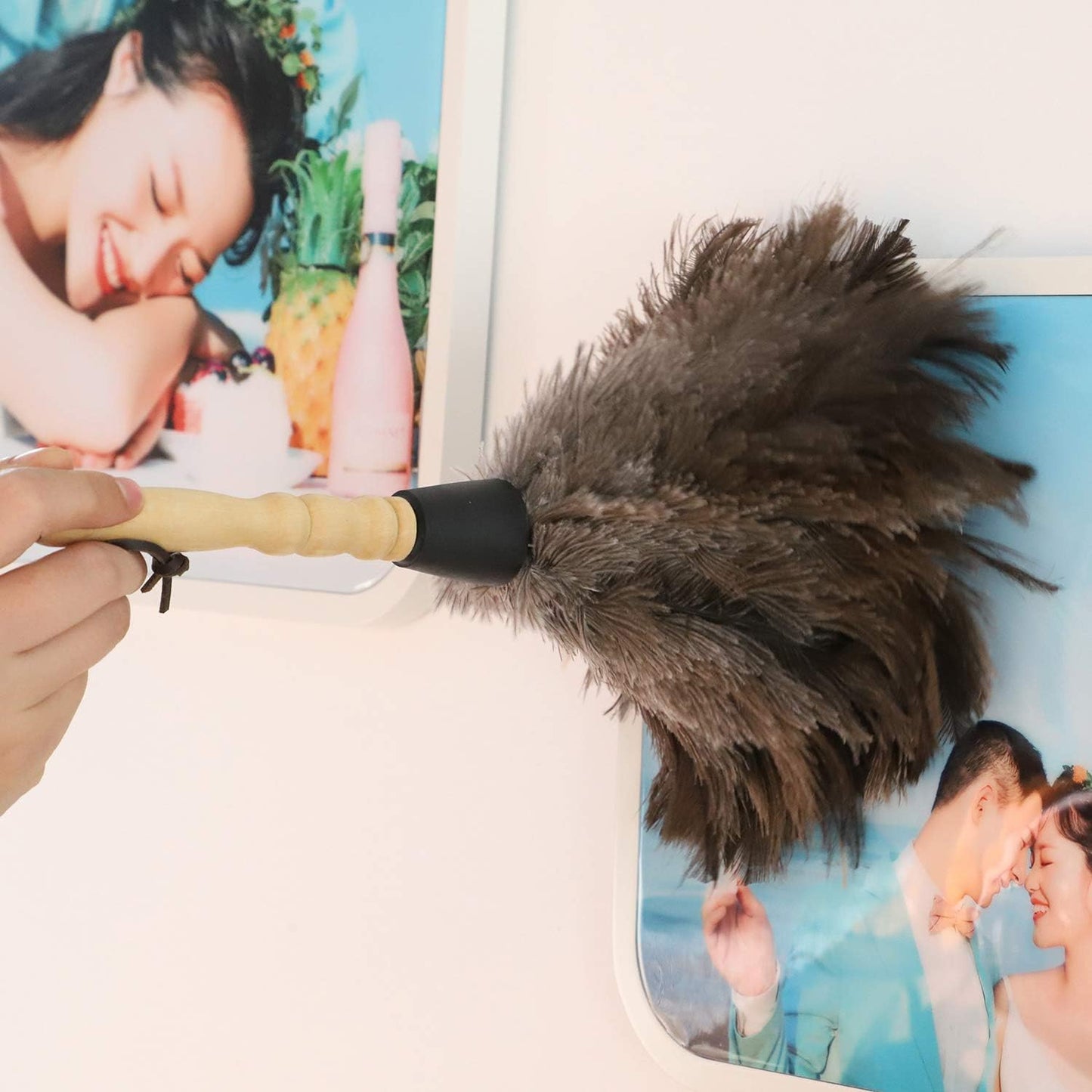 Midoneat Natural Black Ostrich Feather Duster,2 Packs,Car Duster Interior/Exterior Cleaner, Cleaning for Blinds Kitchen Keyboard Office, Smart and Soft and Fluffy (Black)