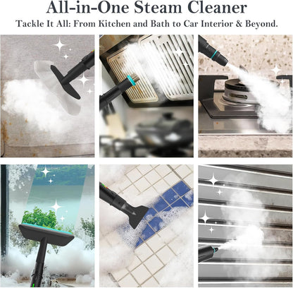 Steam Cleaner, 3-Level Adjustable Handle, 15s Heat-Up, Steamer for Cleaning With 1.8L Large Tank, Dry Burn Protection, Handheld Steam Cleaner for Home, Bathrooms, Tile,Grout,Car with 12pcs Accessories