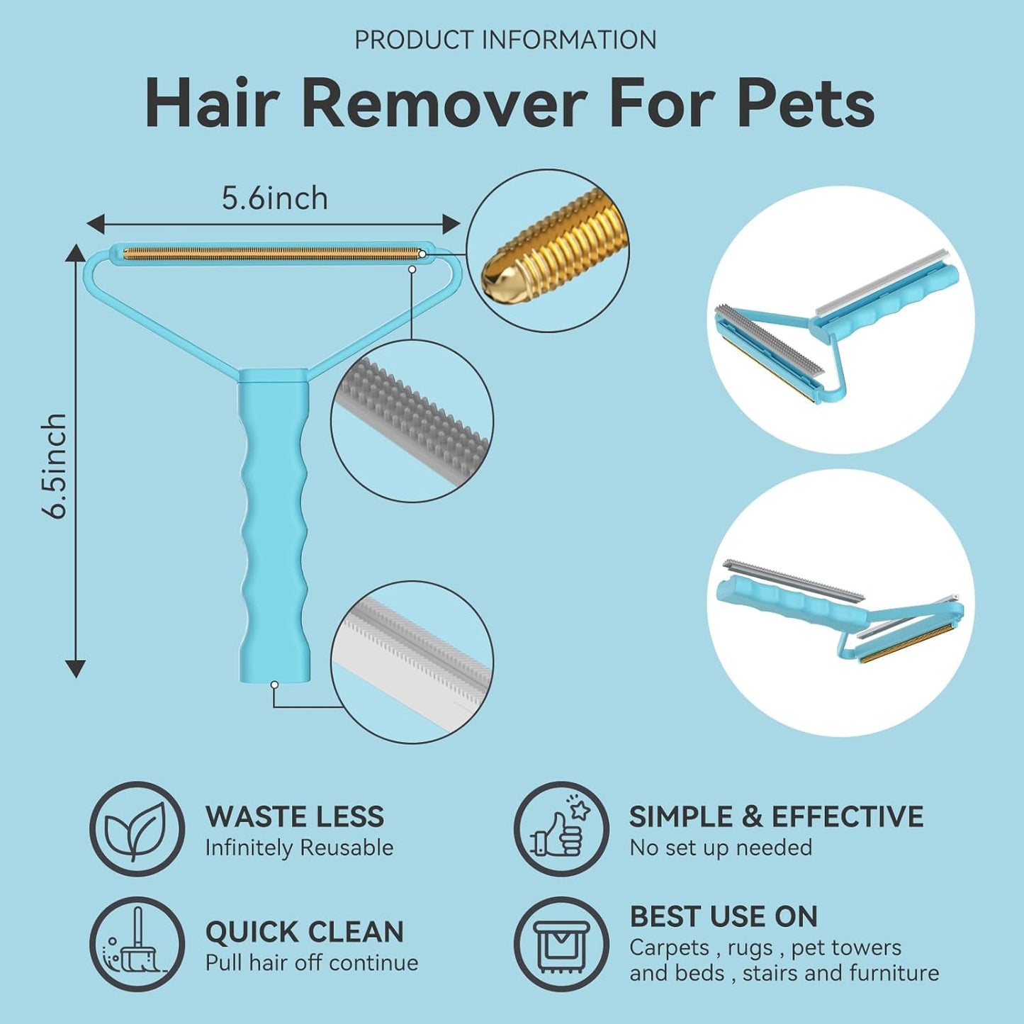 SOCCSO Carpet Rake for Pet Hair Removal (3 Pack),Dog Cat Fur Remover Rubber Broom,Carpet Rake - 60" Long Handle Lint Shaver Cleaner Tools,Scraper Brush for Carpet,Rug,Car Mat,Couch,Pet Bed,Furniture