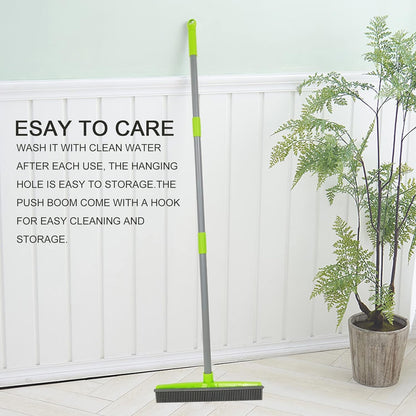 Push Broom,Pet Hair Removal Broom with Squeegee,Soft Silicone Bristle Broom with Long Handle,Non Scratch Carpet Sweeper Brush for Cat Dog Hair Hardwood(Orange) Extra Long for Tall People