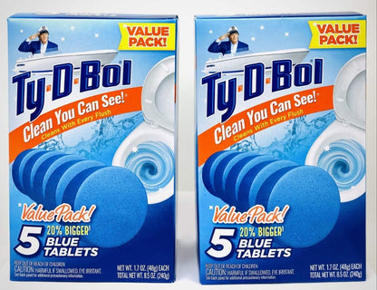 Ty D BOL Toilet Cleaning Tablets with Continuous Blue Spruce Scent keeps Toilets Smelling fresh and clean 10 tabs (2-5 Count Packs) (Blue Spruce)