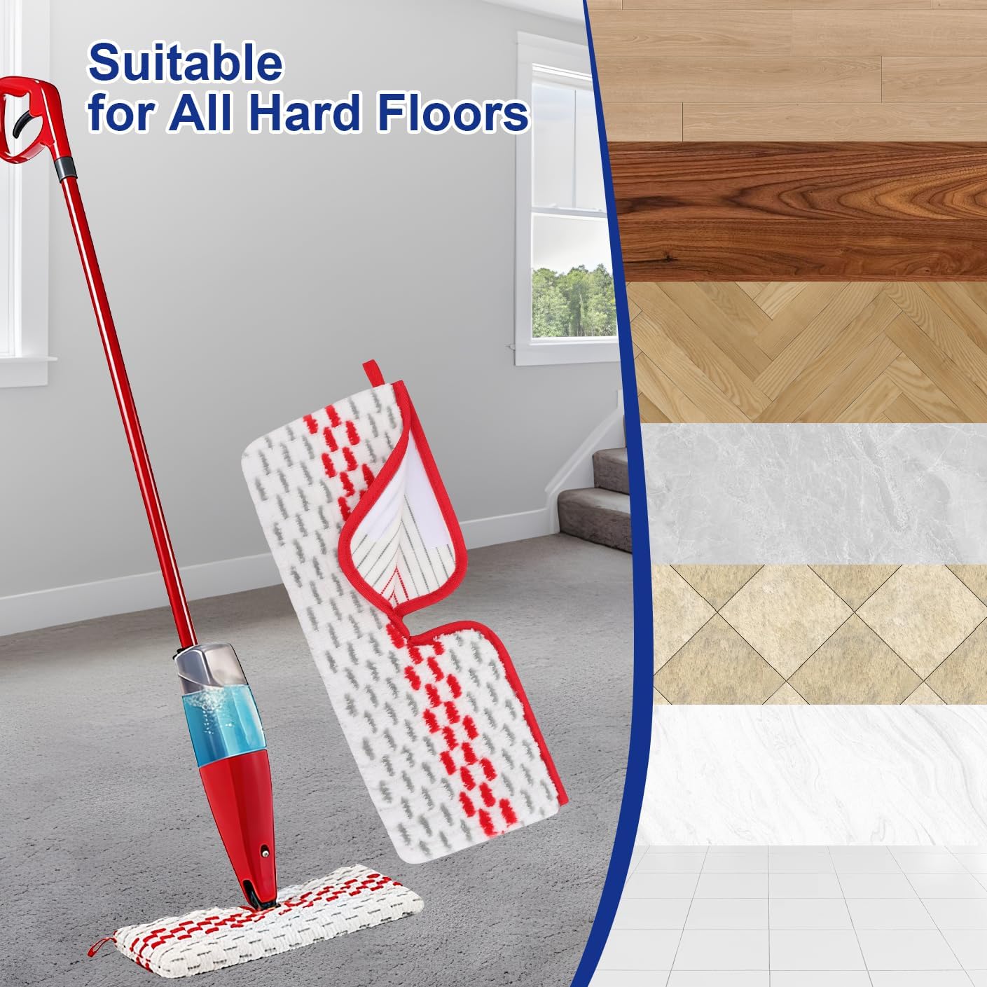 Spray Mop Pads Compatible with Oceda ProMist MAX Microfiber Spray Mop - Mop Replace Head for Dry/Wet Use - Reusable Washable Dust Mop Refills for Floor Cleaning,6 Pack