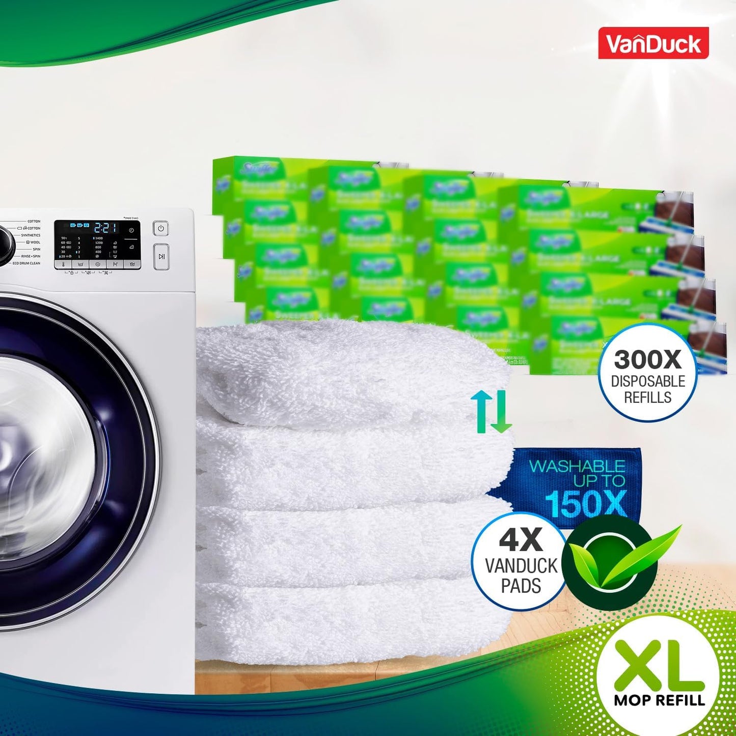 VanDuck XL Cotton Mop Pads Compatible with Swiffer XL (2 Pack) - Extra Large Wet and Dry Pads Refills - Cotton Covers Reusable Mop Heads (Handle is Not Included)