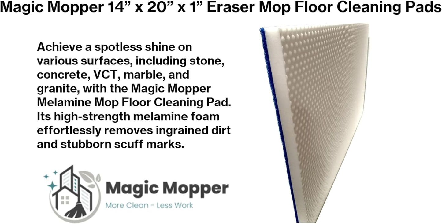 Eraser Mop Floor Cleaning Pads – 14″ x 20″ (5 Pack) | Commercial-Grade Melamine Sponge Mop Pads for Floors, Tile & Grout | Durable, Versatile for Deep Cleaning