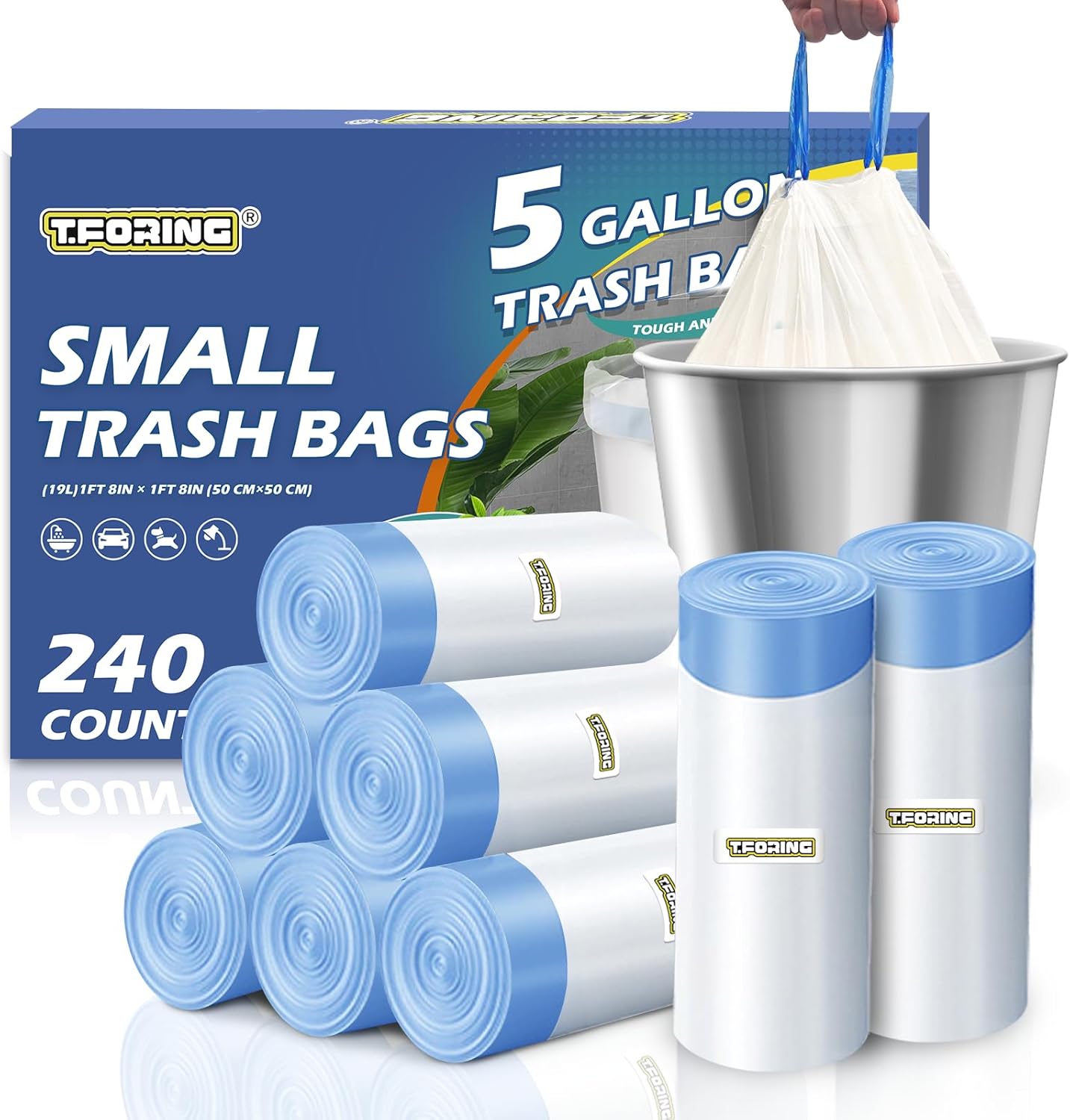 3 Gallon Trash Bags Drawstring 0.96 Mil - 120 Count 12 Liter Small Garbage Bags for Bathroom, Strong White Unscented Plastic Wastebasket Bin Liners for Toilet Office and Bedroom