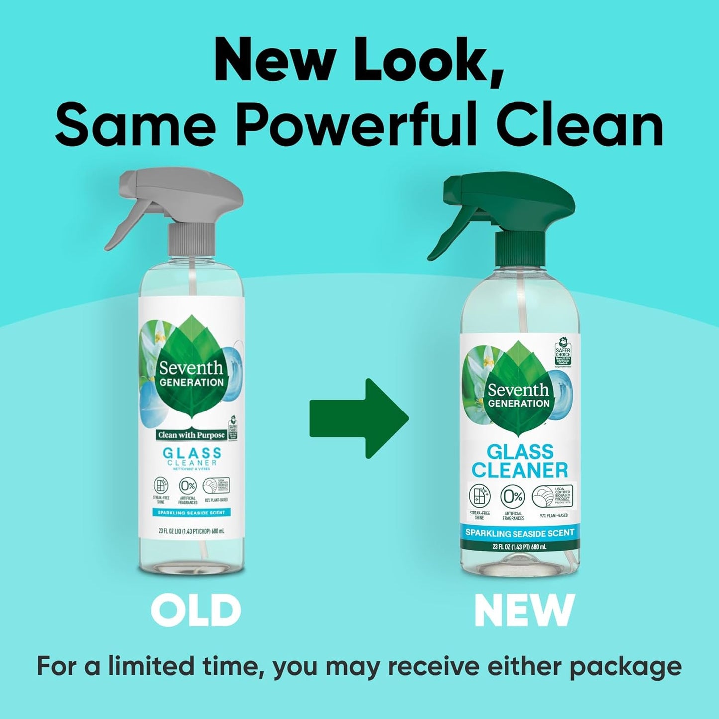 Seventh Generation Glass Cleaner, Biodegradable Formula, Sparkling Seaside Scent, 23 oz (Pack of 4)