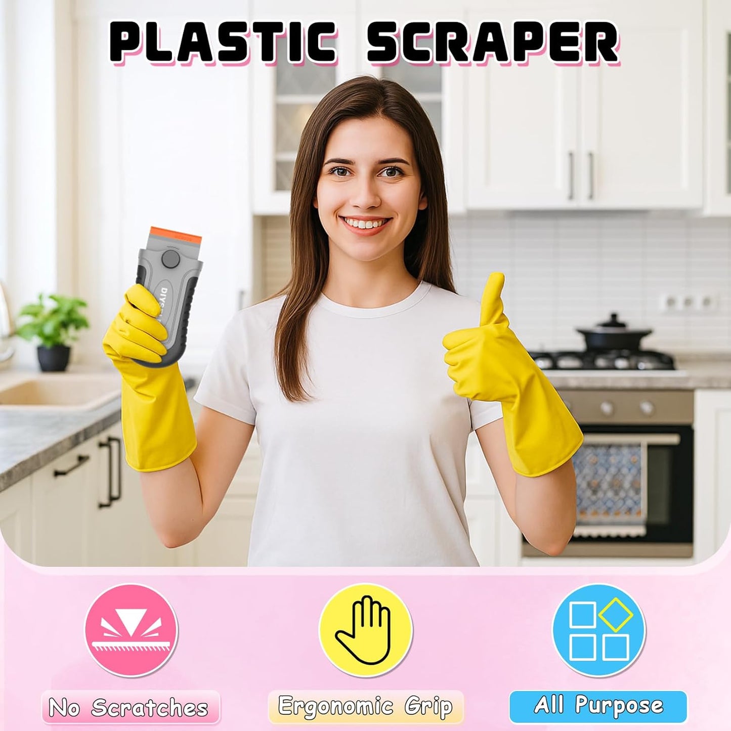 DIYSELF 1 Pack Razor Blade Scraper with 15 Extra Blades, Scraper Tool for Cleaning Window, Paint, Cooktop, Oven, Glass Stove Top Scraper, Razor Scraper with Buit-In Blade Storage
